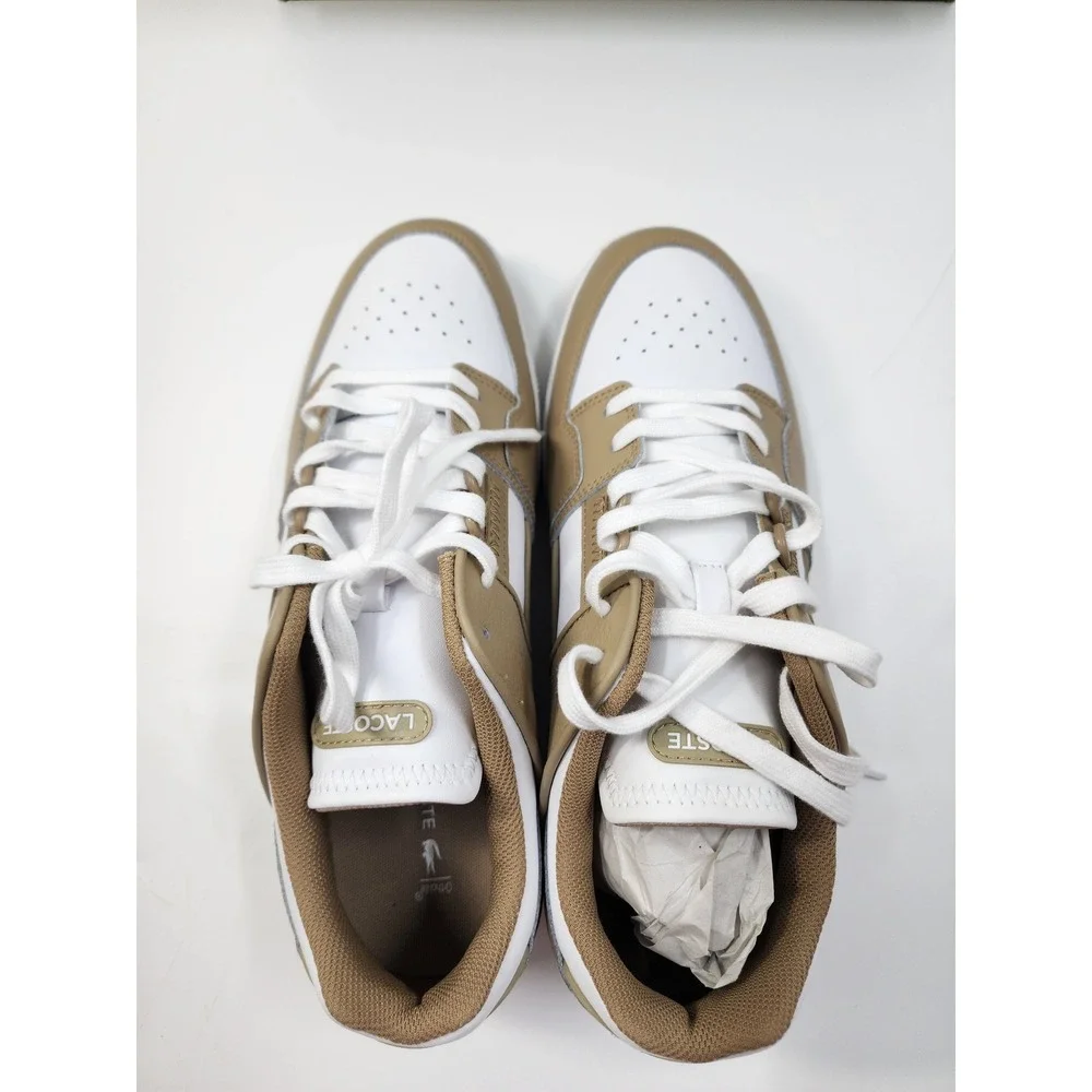Lacoste Court Cage 224 1 Mens White Tan Leather Sneakers 748SMA0016BW8 Size 12